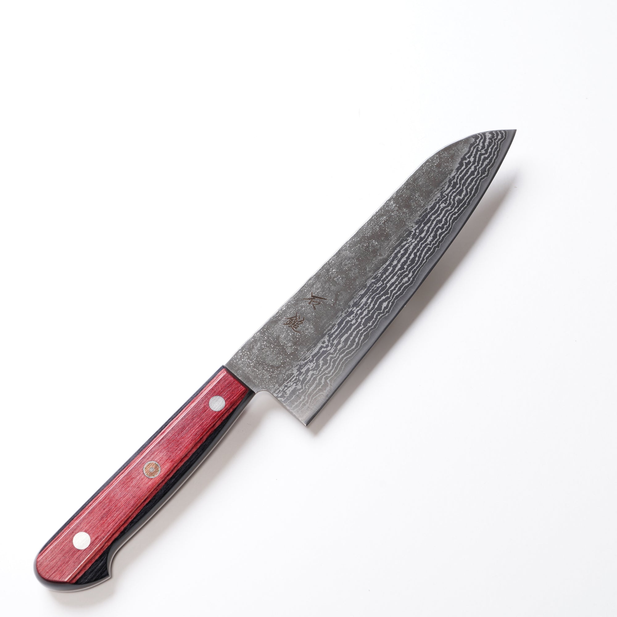 440C 槌目33層ニッケルダマスカス 三徳 180mm｜赤・本通し