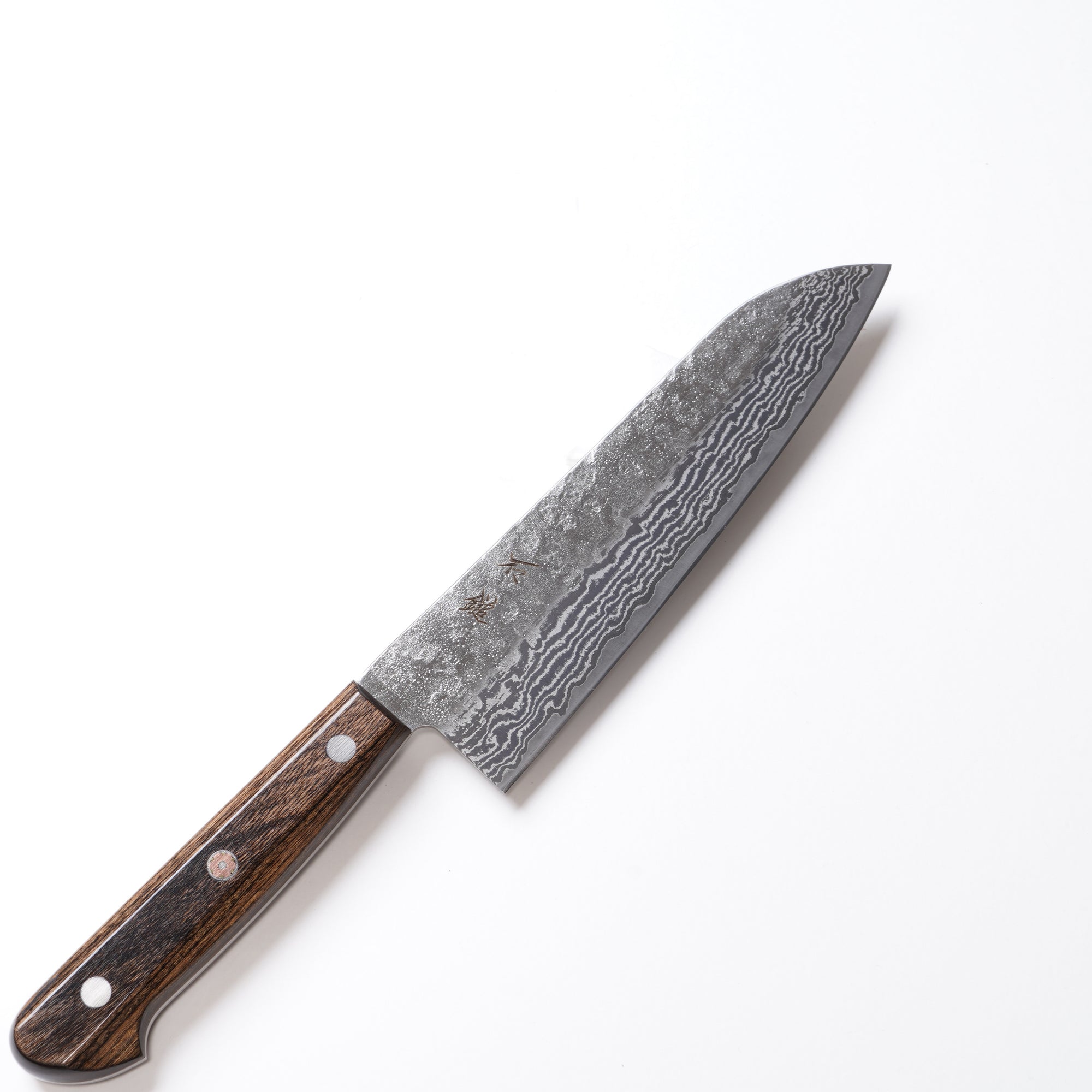 440C 槌目33層ニッケルダマスカス 三徳 180mm｜焦茶・本通し