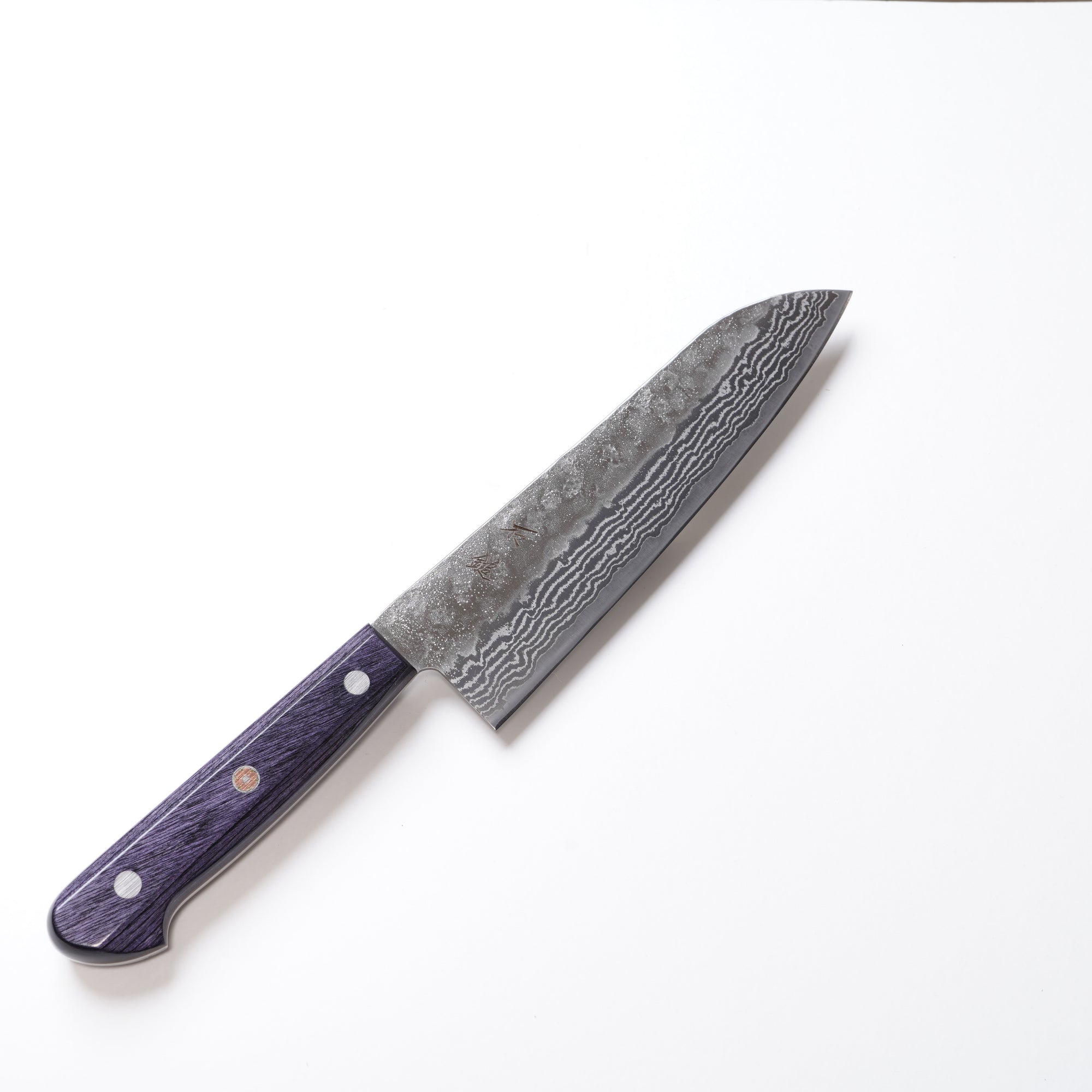 440C 槌目33層ニッケルダマスカス 三徳 180mm｜紫・本通し